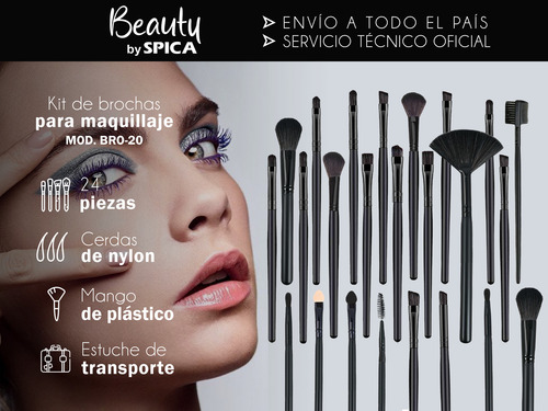 Set X24 Brochas Y Pinceles Maquillaje Spica Bro-20 Estuche Negro