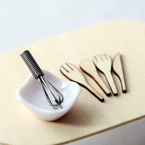 6x 1/12 Eggbeater Egg Bowl Espátula Modelo Set Escena De