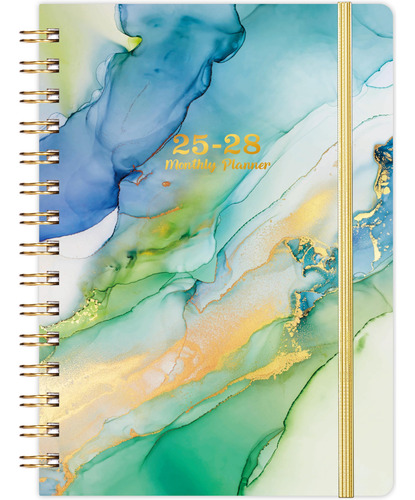 Agenda Mensual 2025-2028 Con Pestañas Y Calendario Verde Color De La Portada Nombre Del Diseño 0