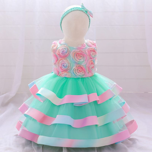 Vestido De Bebé De Fiesta Mini-mi Modelo Donna Verde Agua