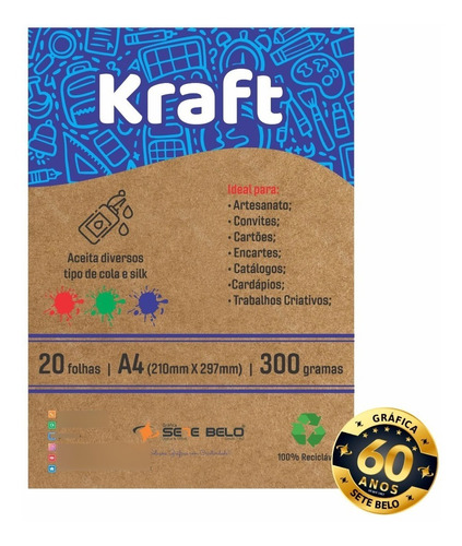 Papel Kraft 300g 210x297 A4 - Pacote Com 20 Folhas