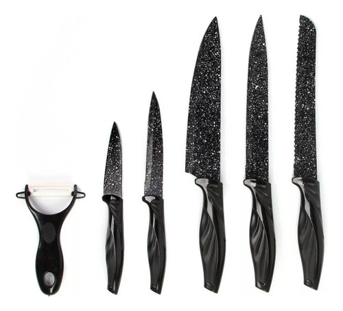 Set 5 Cuchillos De Cocina Anti Adherentes + Pelador Cerámica Color Negro