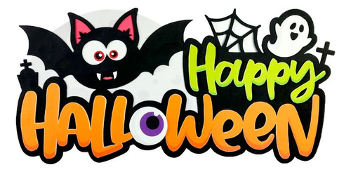 Enfeite Painel Happy Halloween Morcego Dia Das Bruxas 57x30
