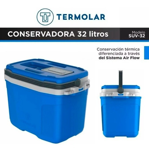 Imagen 7 de 10 de Conservadora Térmica Termolar 32 Lts Azul Rojo Gris B. O.