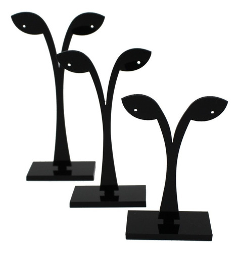 Set 3 Exhibidores Aros Colgantes Acrilico Negro Modelo Hojas