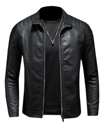 Chaqueta De Moto De Cuero De Moda Delgada Hombre Negra