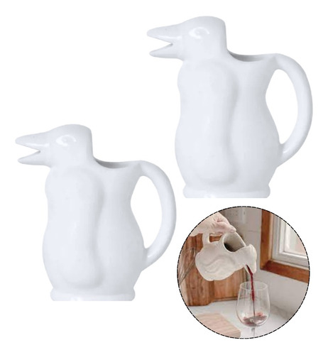 Jarra Ceramica Pinguino Blanco 1/2 Litro Vino Agua Pico X2u