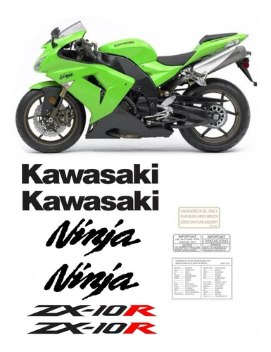 Kit Adesivos Compatível Kawasaki Ninja Zx-10r 2006 Verde 06v Cor KAWASAKI NINJA ZX-10R GENÉRICO PARA NINJA ZX-10R 2006 VERDE