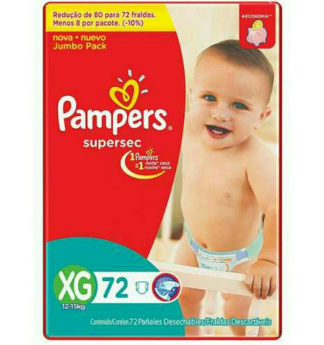 216 Fraldas Xg Pampers Supersec - 3 Pacotes C/72