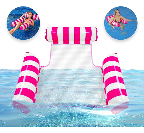 Inflable Para Piscina De Adulto Hamaca Flotante 4 En 1 Flota Color Rosa