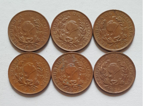 6 Monedas De 5 Centavos De Varias Fechas, Estado Vf.