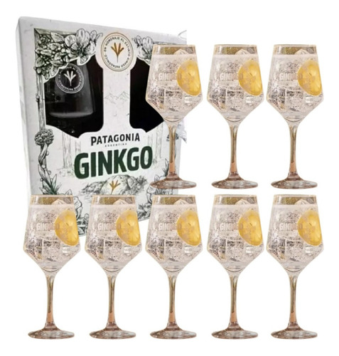 Pack X 8 Copas De Gin Tonic Patagonia Ginkgo Caja De Regalo