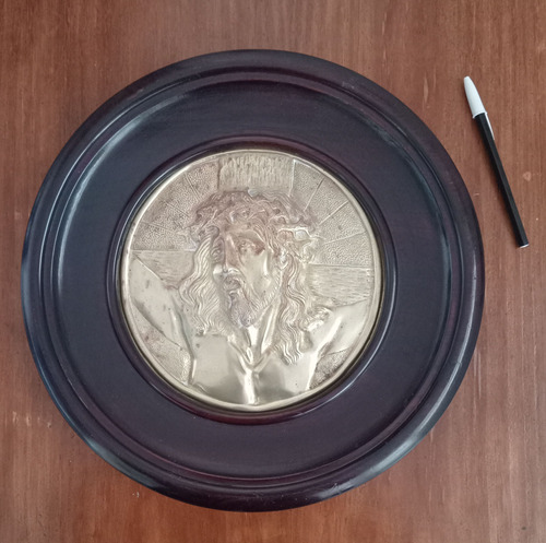 Antiguo Marco De Madera Con Imágen Jesús Madera Y Metal (Usado)