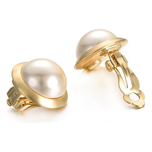 Aretes De Clip Redondos De Perlas Para Mujer