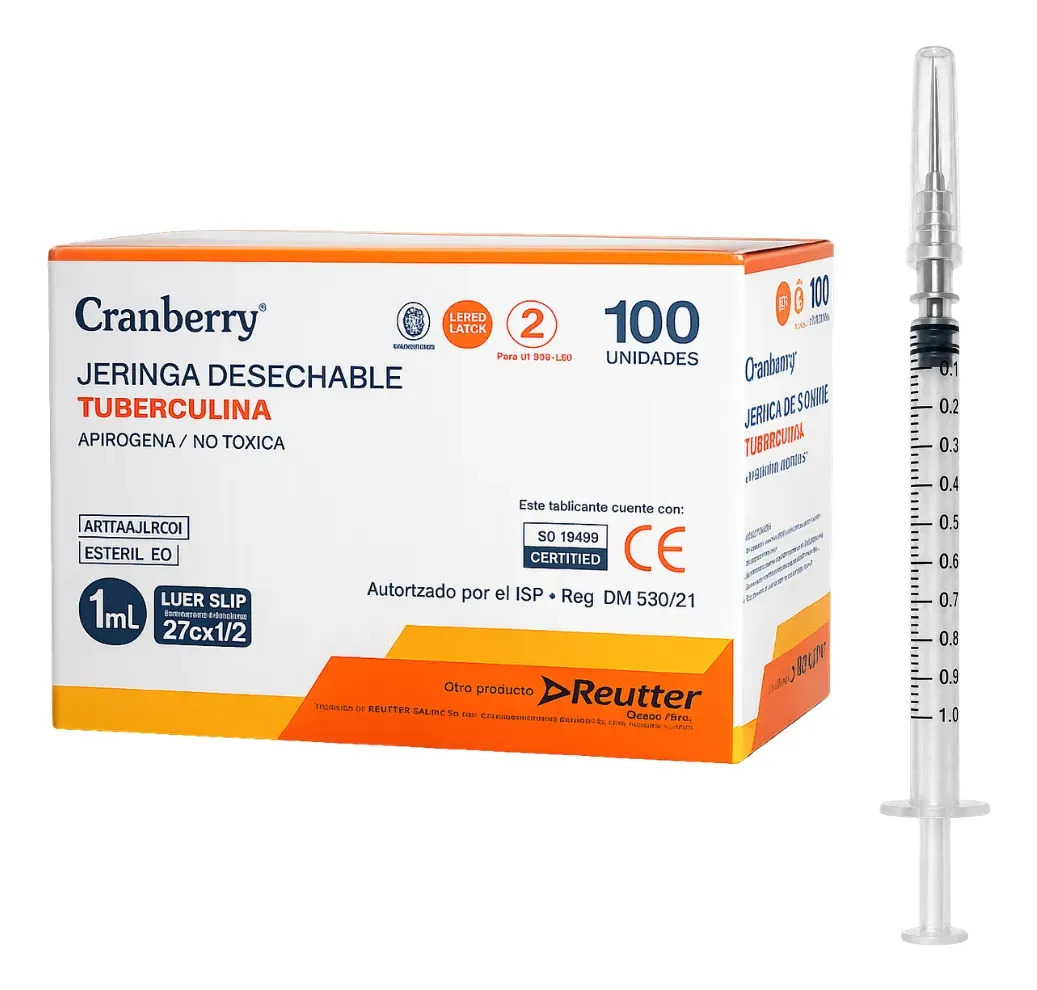 Jeringa Tuberculina 1 Ml Luer Slip 27g * 1/2 x100 unidades Cranberry