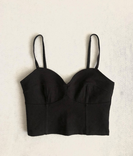 Top Corto Con Escote Estilo Corsette Negro De Tirantes H&m (Usado)
