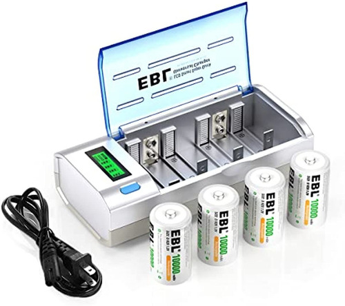 Ebl Baterias Recargables D Cells 10000mah 4 Unidades Con Car