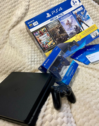 Ps4 Slim, Sony 1tb Con 2 Controles, Caja Original Y Manuales