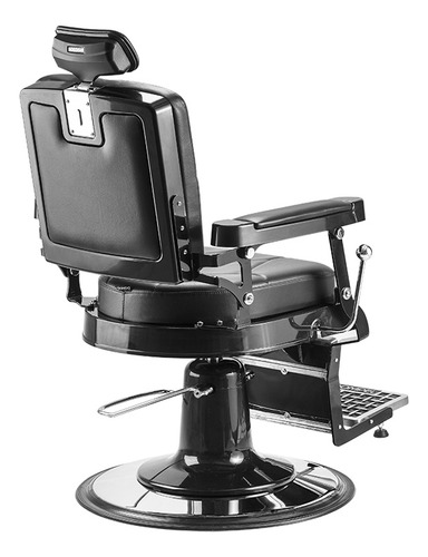 Silla de barbería Dompel Harley con respaldo reclinable con base redonda color negro