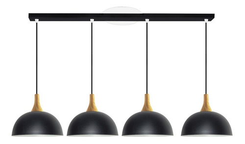 Colgante 4 Luces 20cm Nordico Deco Led Campana Deco Madera Estructura Negro