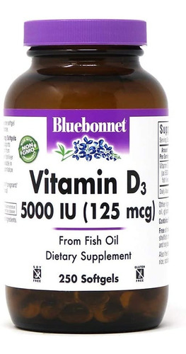 Vitamina D3 5000 Ui 250 Softgels Bluebonnet Importada