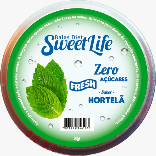 Bala De Hortelã Diet Sweet Life Zero Açucar Vegana Lata 32g