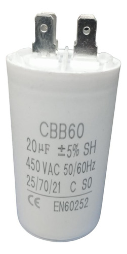 Capacitor Cbb60 20f 450 Vac 50/60 Hz