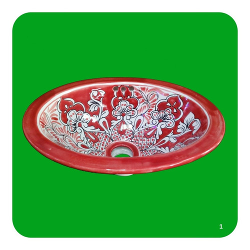 Imagen 2 de 3 de Lavabo Mini Marrón De Cerámica Tipo Talavera 33x25x12 Cm M7