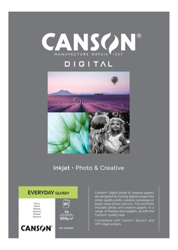 Papel Fotográfico Canson Digital Brillante 200gr A4 50 Hojas Color Multicolor