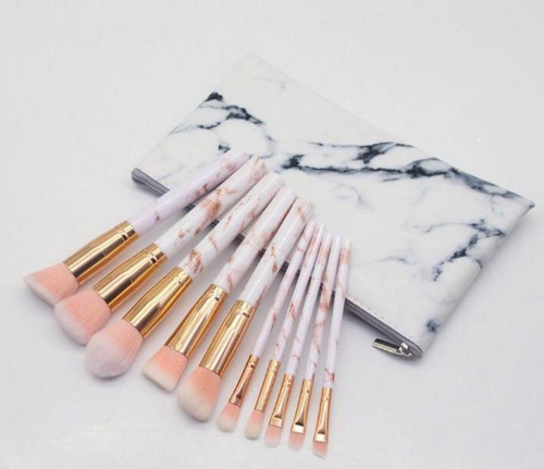 Set Maquillaje 10 Brochas Rostro Ojos Con Estuche Clicshop