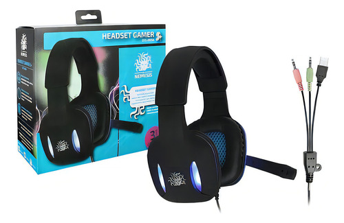 Fone Gamer Nemesis Headset Preto Com Luz De Led Azul