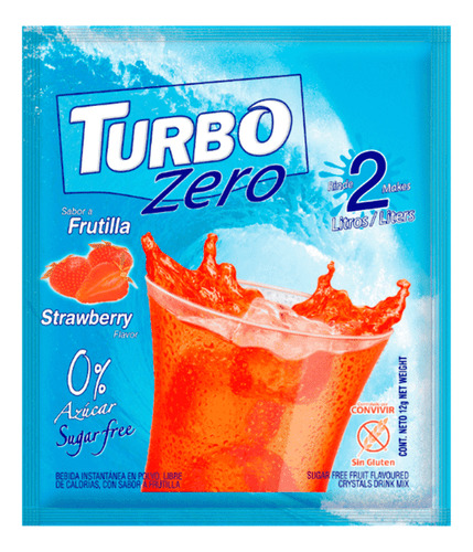 Turbo Zero Jugo De Frutilla Sin Gluten Caja 10 Sobres