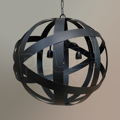 Imagen 3 de 10 de Colgante Esfera 3luces Industrial Vintage Chapa Hierro Negro