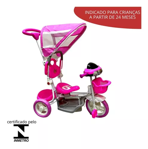 Triciclo Motoca Infantil Passeio c/ Empurrador Pedal Luz Som