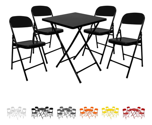 Conjunto Mesa C/ 4 Cadeiras Dobráveis Bar Restaurante Aço