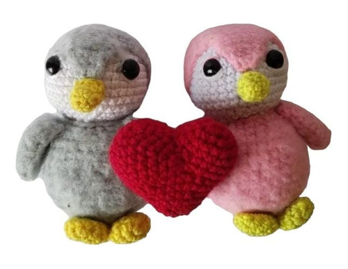 Amigurumi-peluche,muñeco De Pareja De Pinguinos Con Corazon 