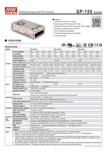 Fuente Conmutada 153w -12v-24v, 10a-0.6a Mean Well Qp-150d