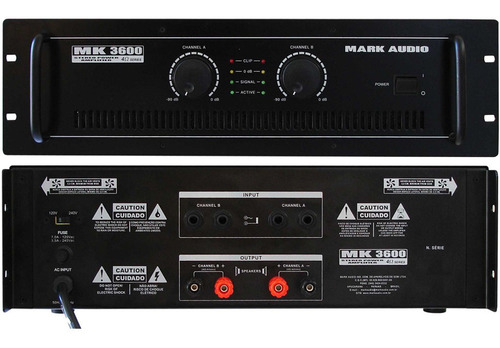 Amplificador Potencia Mark Audio Mk3600 Stereo 600w Rms Cor Preto 110V/220V