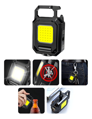 6 unidades de llavero, 1000 lm, LED COB, 800 mAh, color negro (1)