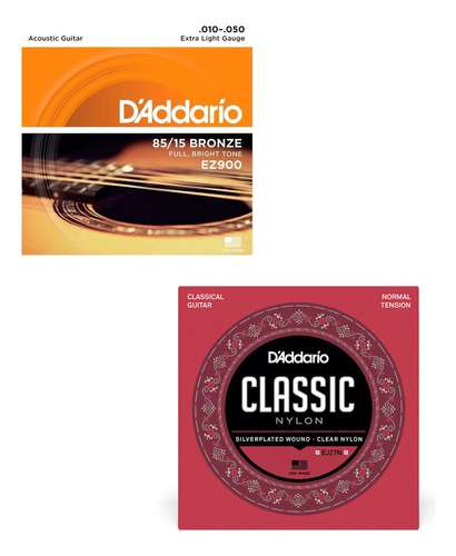 Cuerdas Daddario Set Clasica Ej27 + Acustica Ez900 