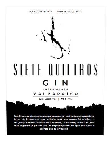 Gin Artesanal 7 Quiltros 750ml. Destilería Ánimas De Quintil