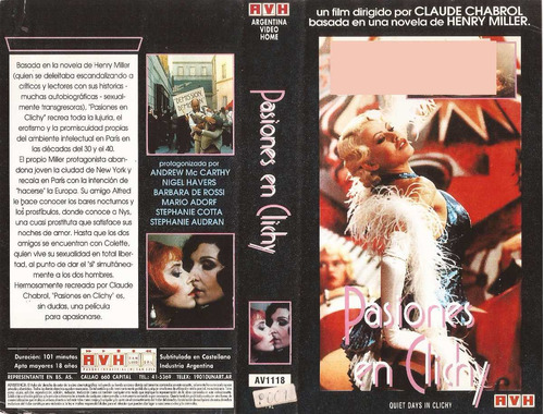 Pasiones En Clichy Vhs Andrew Mccarthy Nigel Havers 1990