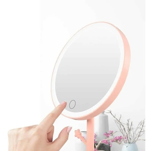 Imagen 2 de 3 de Espejo De Maquillaje Aro De Luz Led 3 Tonos Táctil Carga Usb