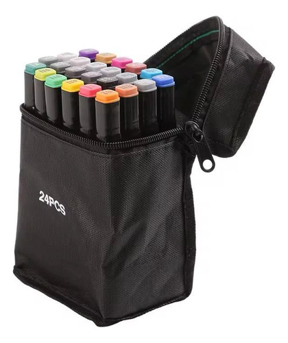 Marcador Conjunto Ponta Dupla Canetas Kit 24 Cores Permanente Estojo Escolar Canetinha Touch