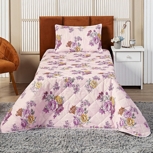 Cobre Leito Cama Solteiro Colcha Estampada Ternura Cor Rosa Estampado