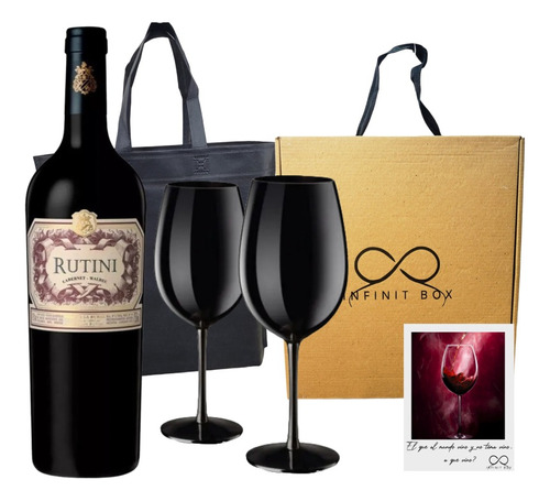 Box Regalo Empresarial Vino Rutini C Malbec + 2 Copas Negras