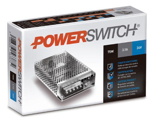 Fuente Tiras Led Powerswitch 24v 3.1a 75w Gabinete Metálico