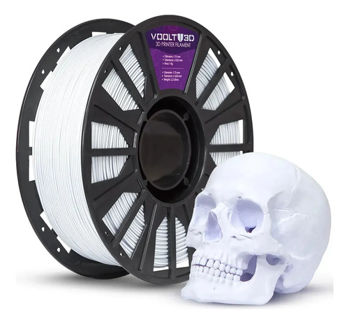 Filamento Pla Branco Velvet 1kg - Premium Voolt3d High Speed.