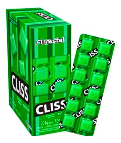 Chiclete Cliss Cartela Menta Florestal 201g 1cx C/ 12un