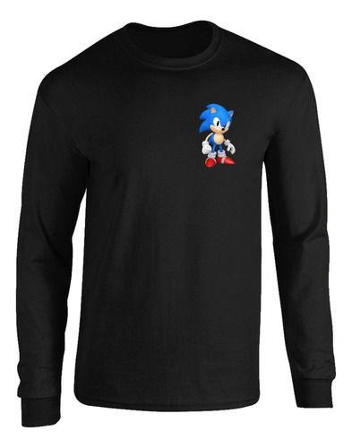 Camibuso Negro Camiseta Manga Larga Sonic Pecho.m2